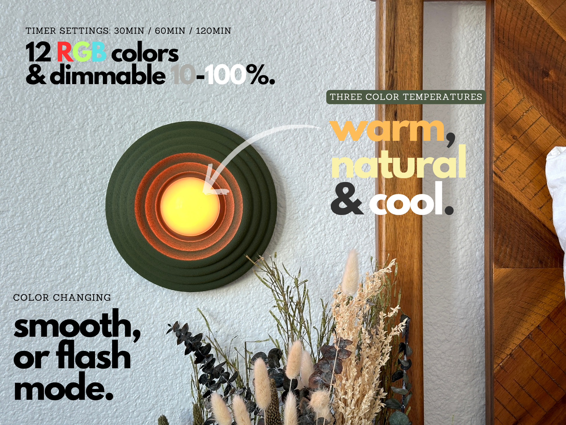 Dimmable Wall Sconce - Circa Cordless Wall Lamp in the Moss Green Color-way. Feature set image. 