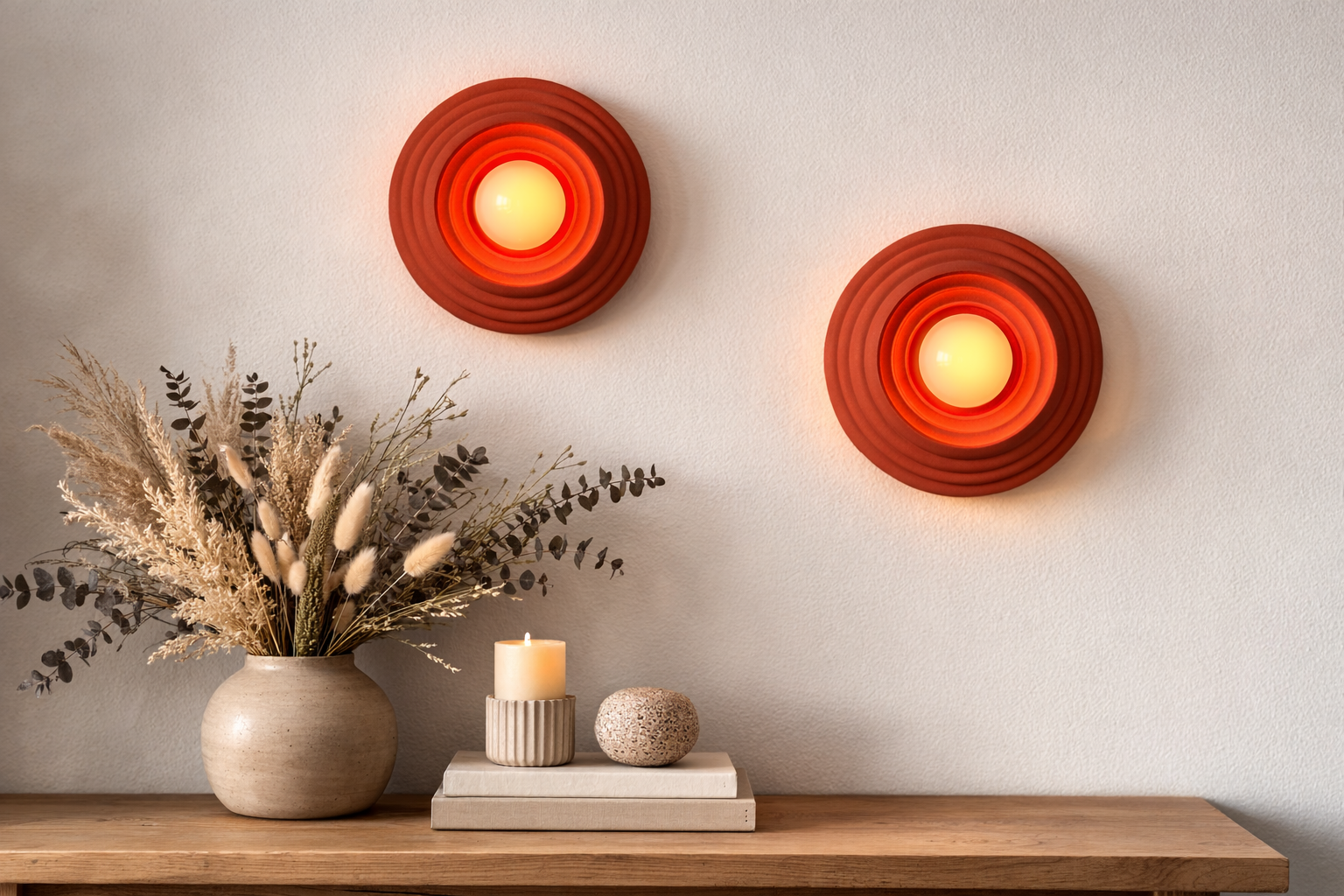 Pair of Cordless Circa Sconces in the terracotta color-way.